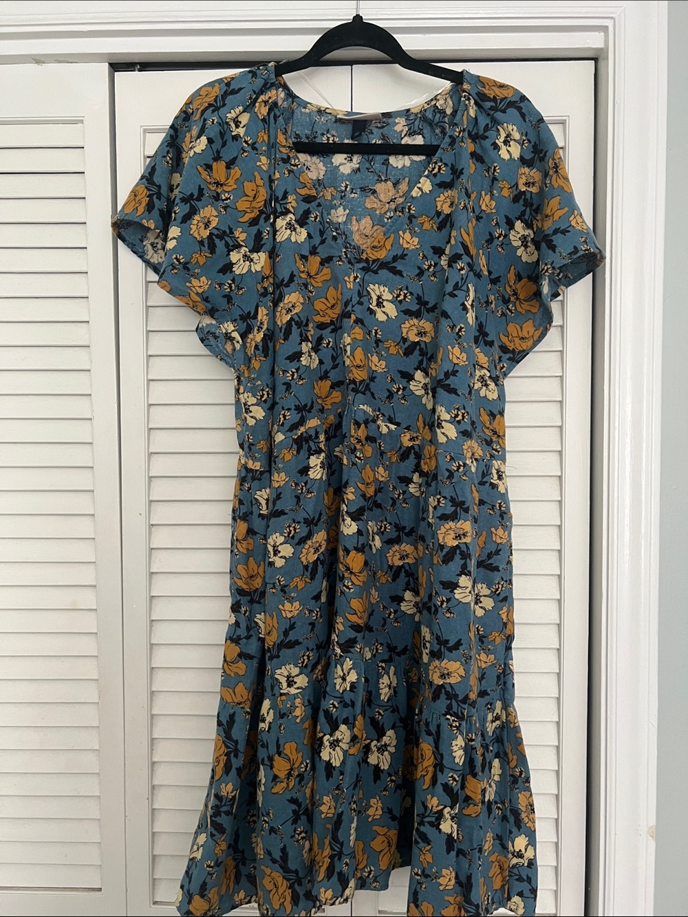 Universal Thread Blue Floral Midi Dress with Mustard Accents